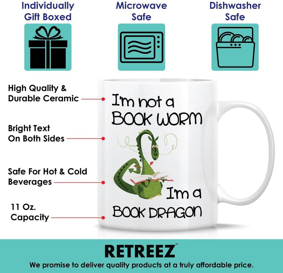 I'm Not a Book Worm I'm a Book Dragon Ceramic Coffee Mugs