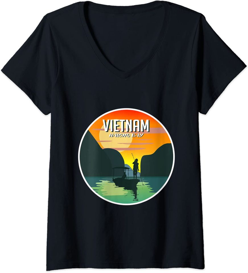 Womens Vietnam Halong Bay Tourist V-Neck T-Shirt
