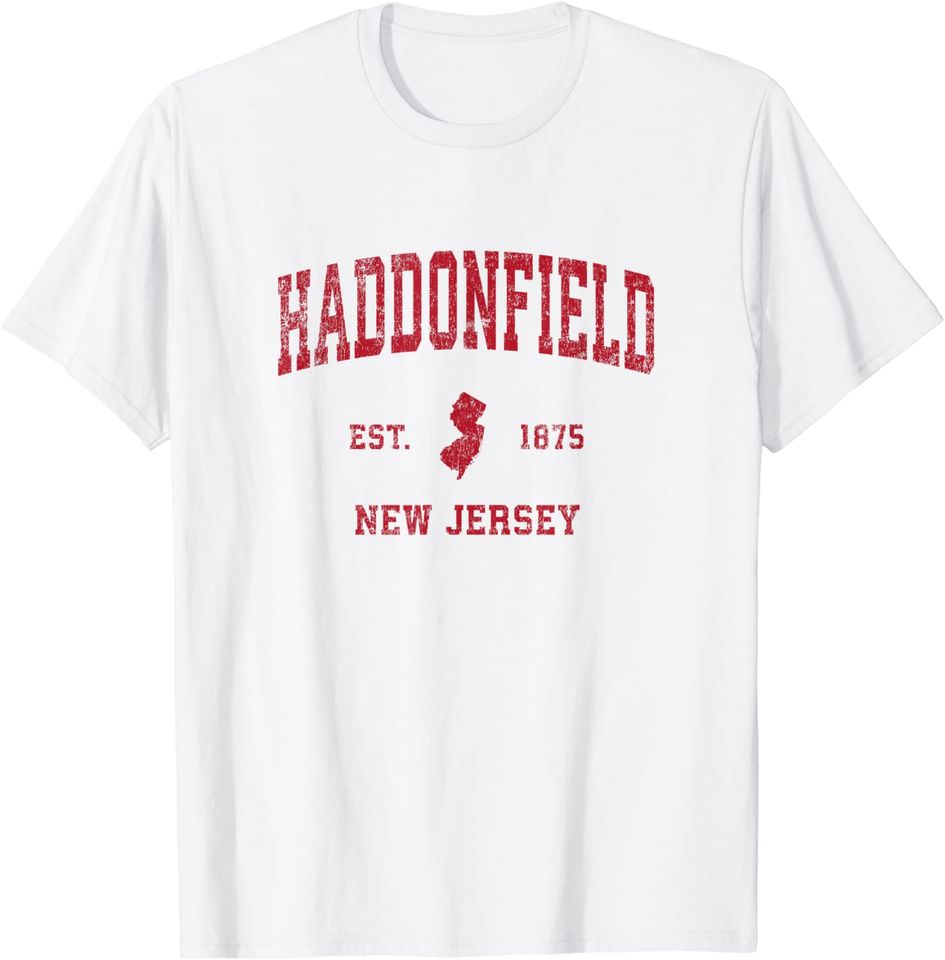 Haddonfield New Jersey Vintage Sports Design Red Print T Shirt