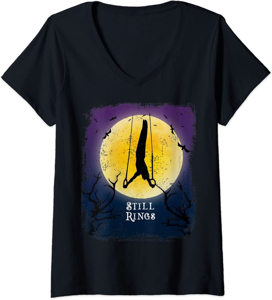 Still Rings Gymnastic Full Moon Silhouette Retro Halloween T Shirt