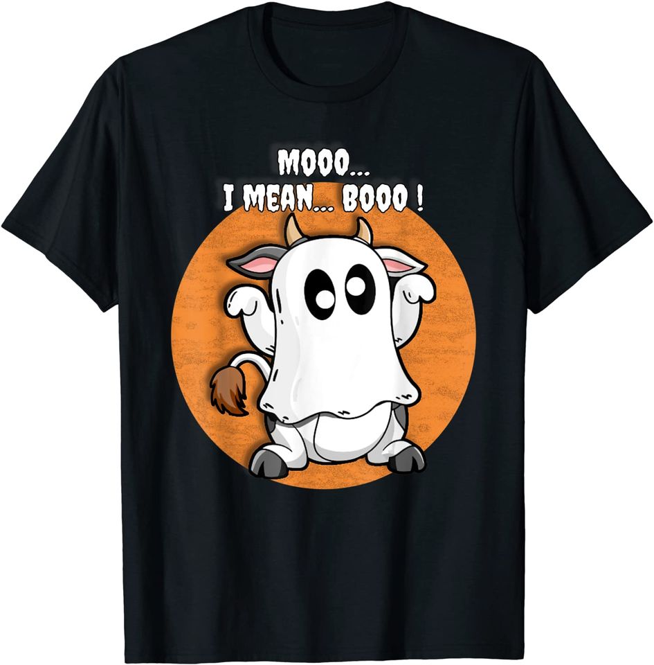 Ghost Cow Moo I Mean Boo Pumpkin Halloween T-Shirt