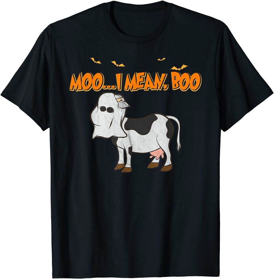 Ghost Cow Moo I Mean Boo Pumpkin Moon Halloween T-Shirt