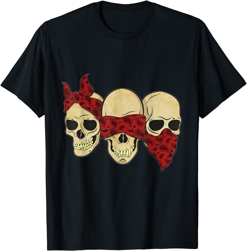 Hear See Speak No Evil Skull Heads T Shirt
