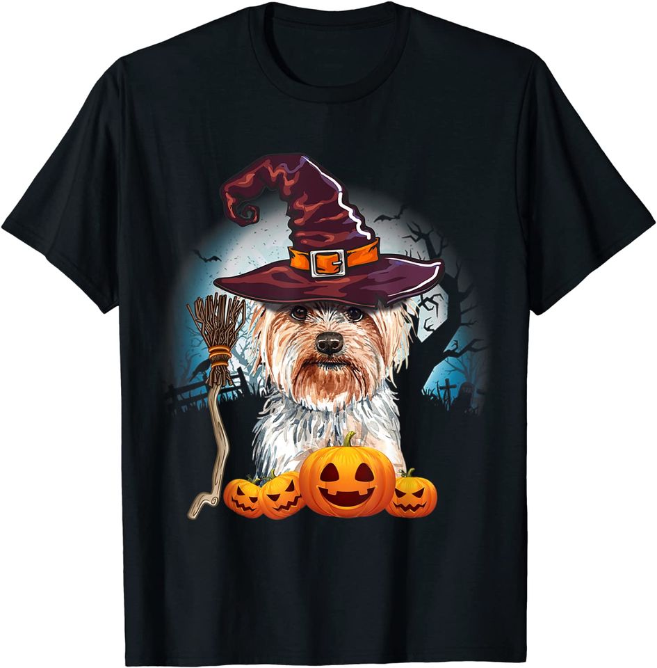 Yorkshire Terrier Witch Hat Dog Halloween T-Shirt
