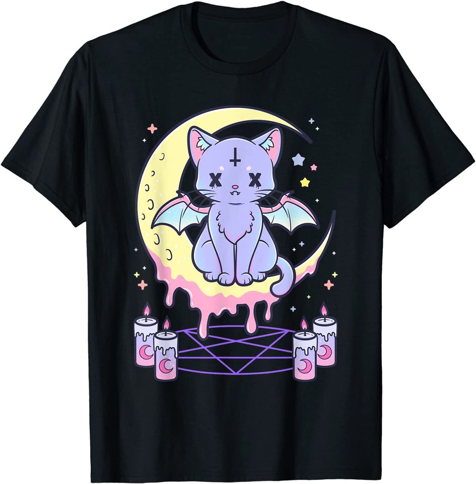 Kawaii Pastel Goth Creepy Black Cat T Shirt