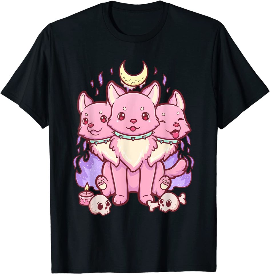 Kawaii Pastel Goth Cute Creepy 3 Headed Dog T Shirt