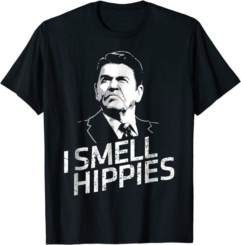 Vintage I Smell Hippies Funny Ronald Reagan T-Shirt