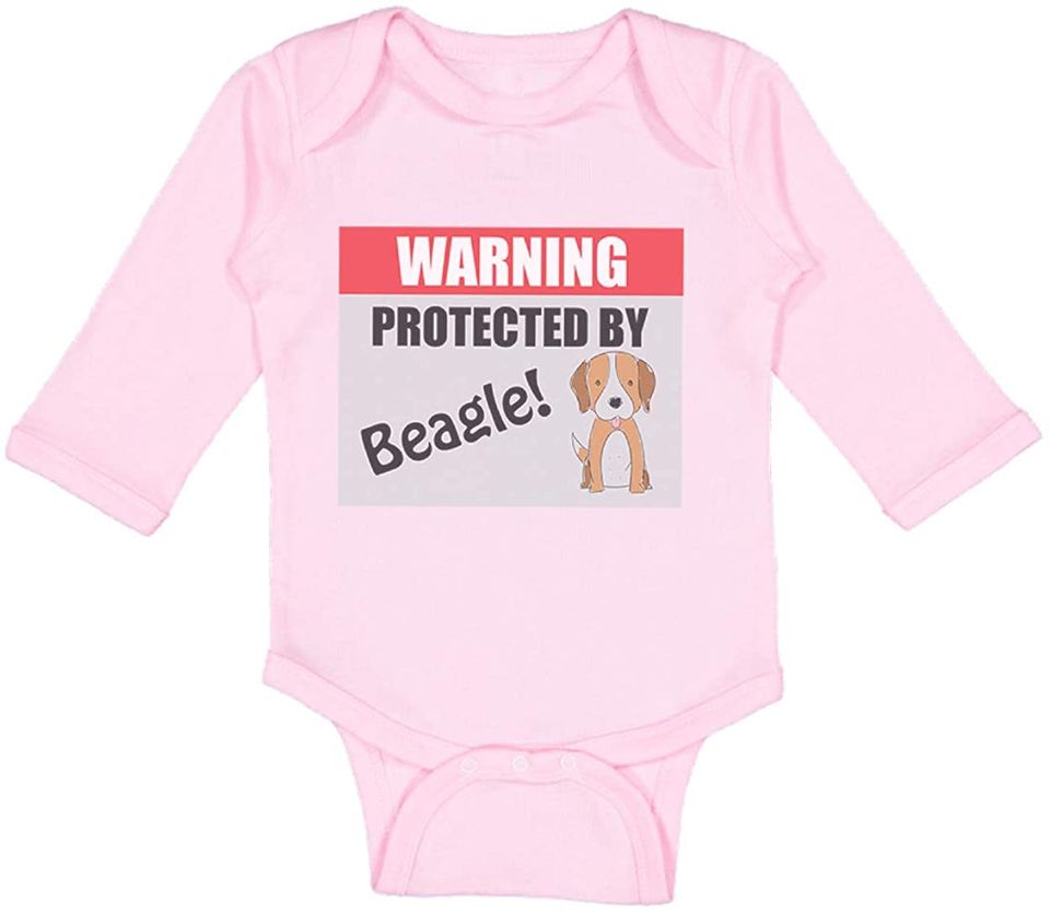 Warning Protected by Beagle Dog Lover Pet Cotton Baby Long Sleeve Bodysuit