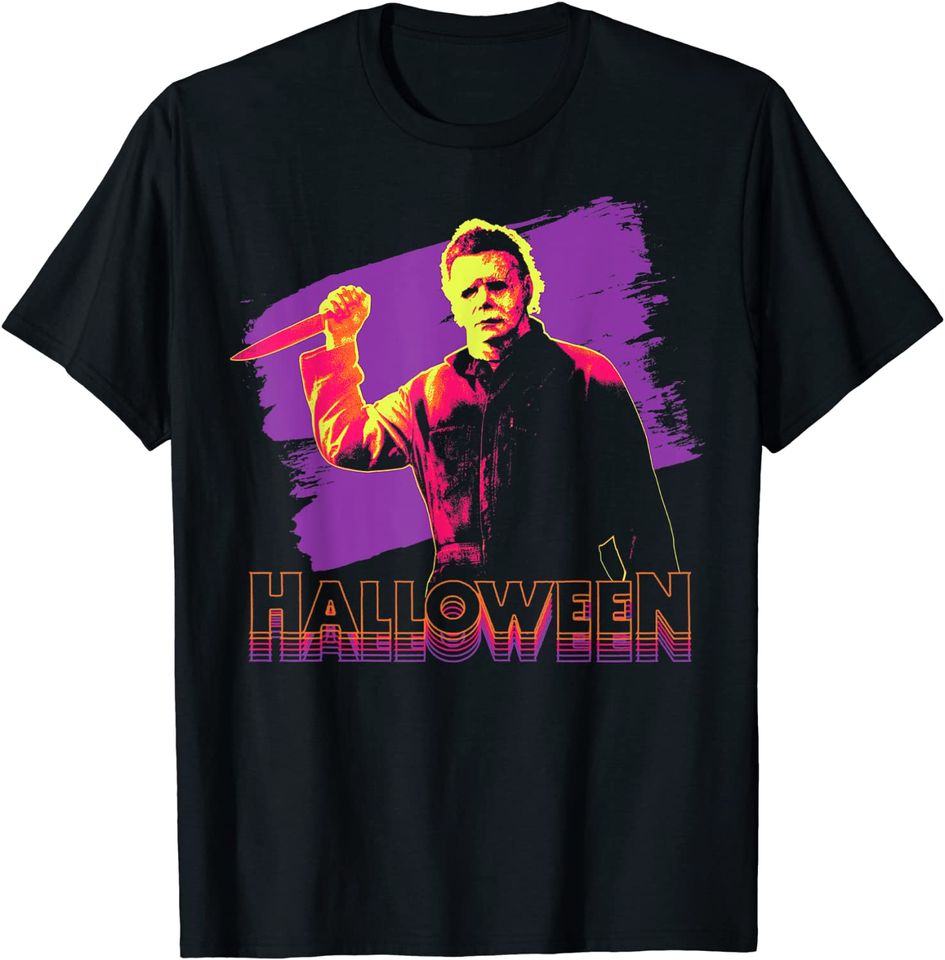 Halloween Michael Myers Neon Portrait T-Shirt