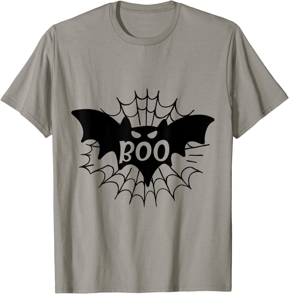 Boo Black Bat and Web Graphic Halloween Costume Party T-Shirt