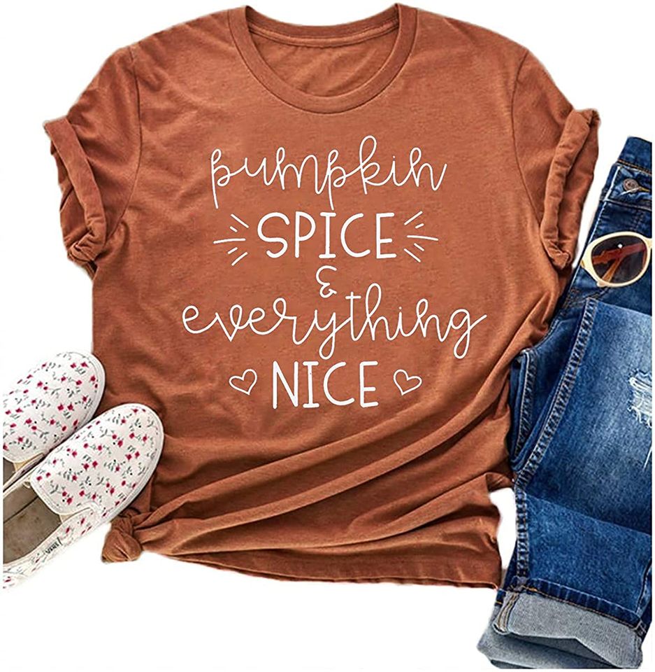 Women Pumpkin Spice T Shirt Halloween Funny Saying Tee Shirt Fall Letter Print Tee Tops