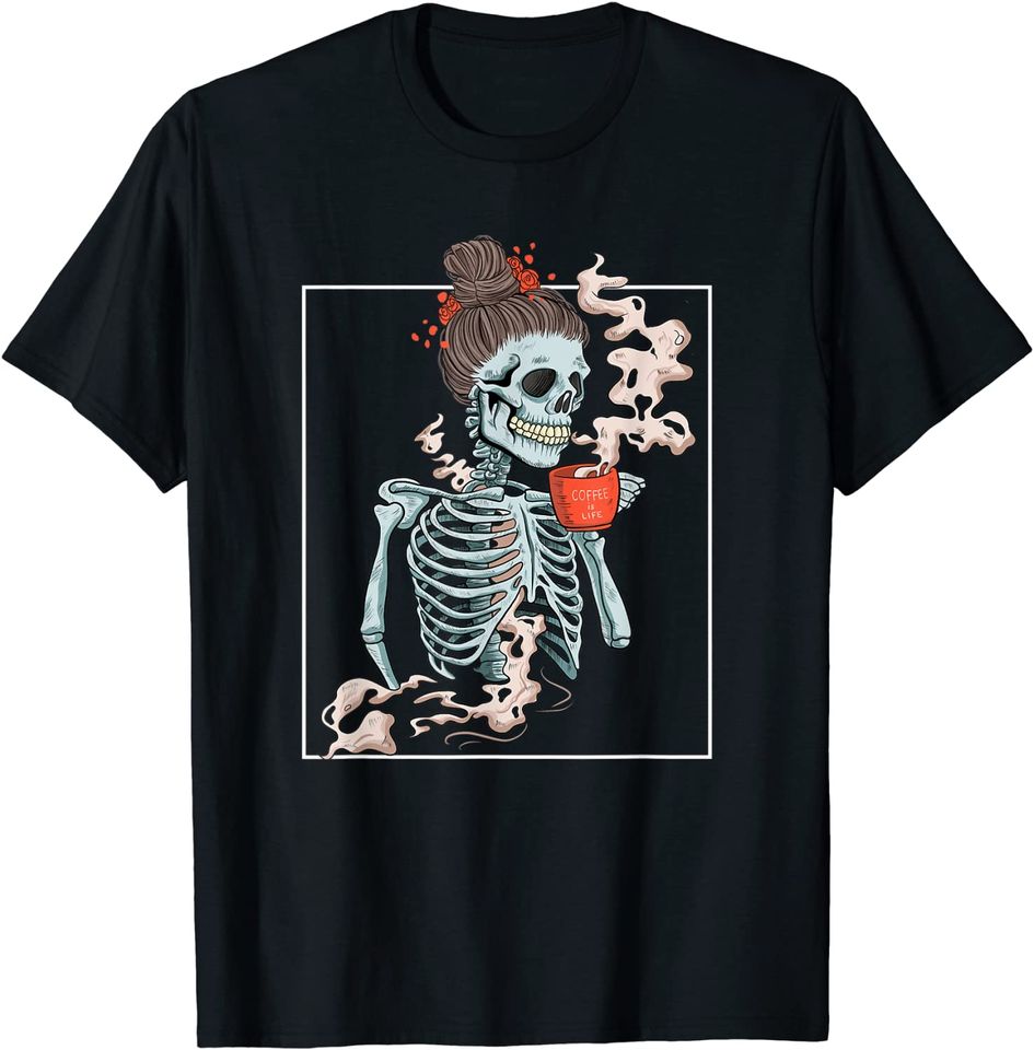 Coffee Skeleton Dead Vintage Distressed Drinking Skull T-Shirt