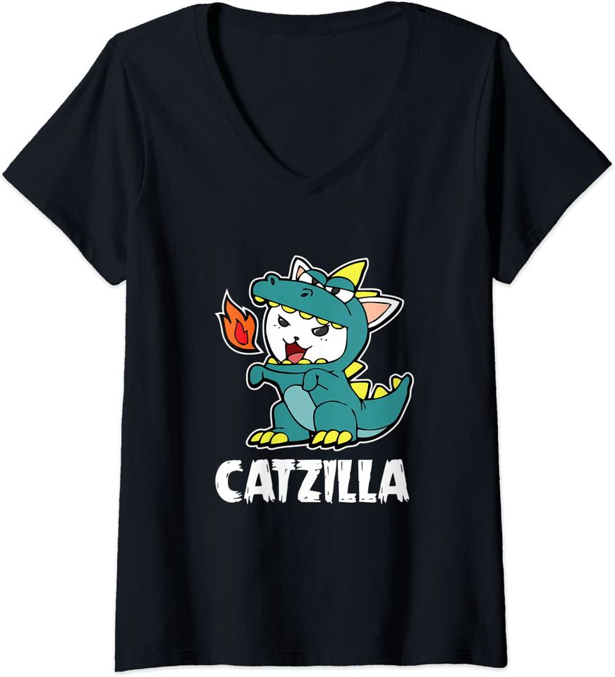 Catzilla Halloween Costume Dragon Monster Kitten Cats Lover V-Neck T-Shirt