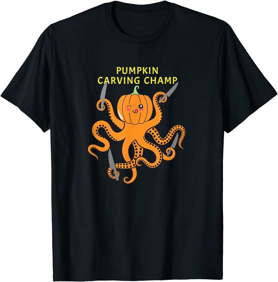 Halloween Kawaii Pumpkin Octopus Carving Champion T-Shirt