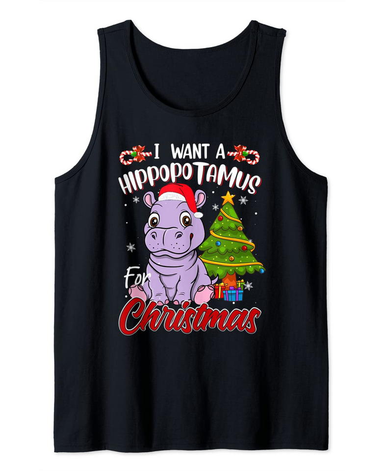 I Want A Hippopotamus For Christmas Funny Hippo Pajamas Xmas Tank Top