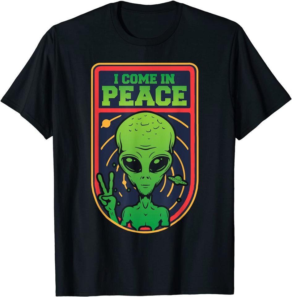 Alien Green Face Head I Come In Peace T-Shirt