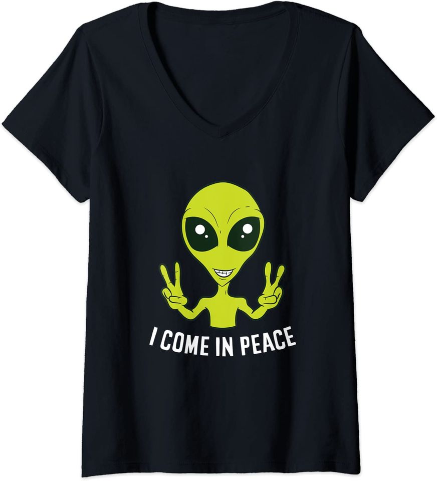 Alien I Come In Peace Space Rave EDM Music V-Neck T-Shirt