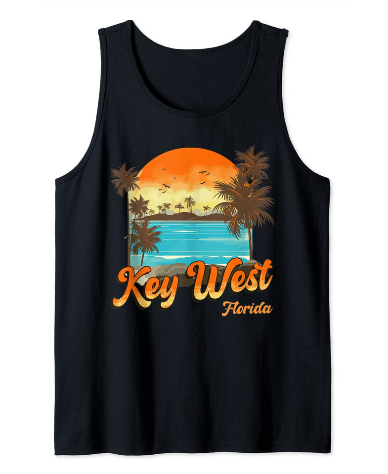 Key West Florida Beach Summer Vacation Palm Trees Sunset Tank Top
