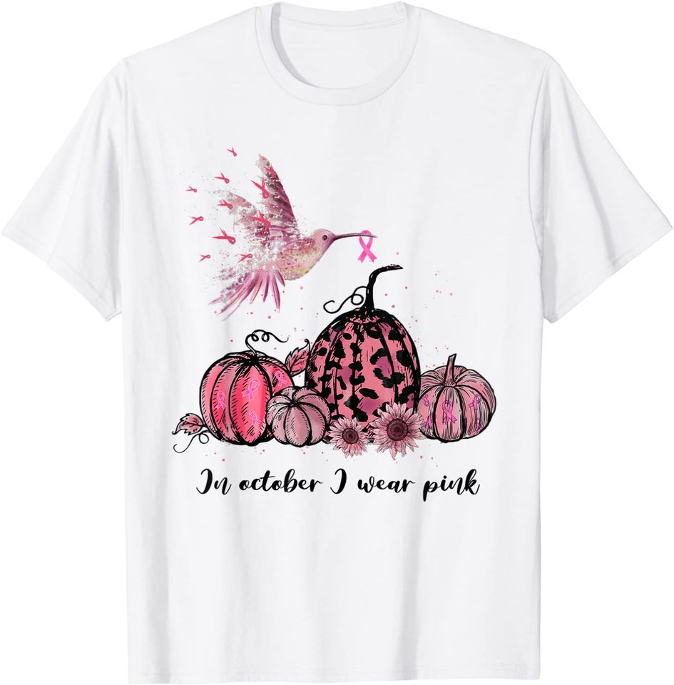 Hummingbird In October We Wear Pink Breast Cancer Awareness T-Shirt