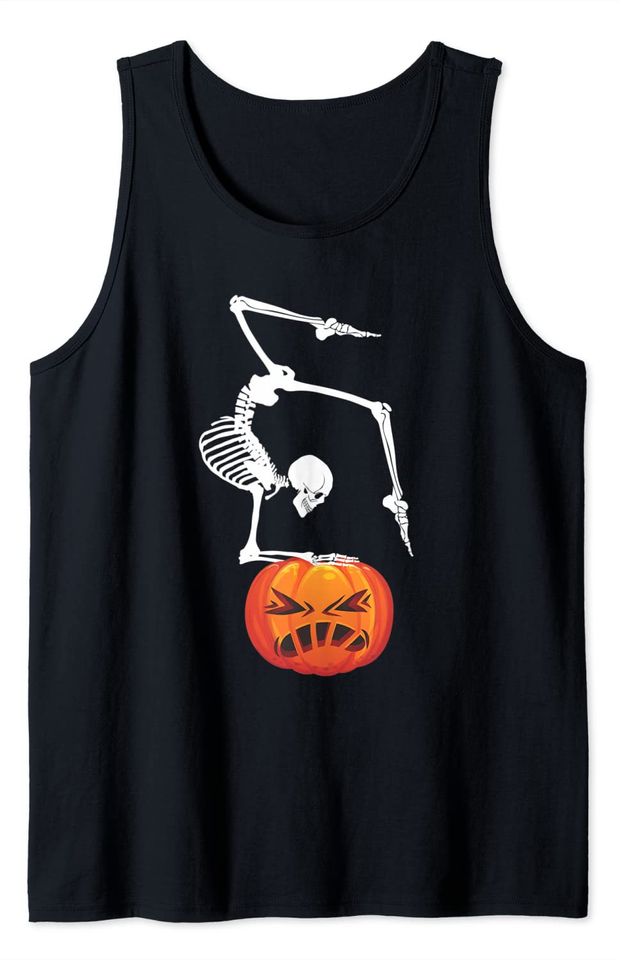 Pumpkin Skull Namaste Skeleton Yoga Halloween Tank Top