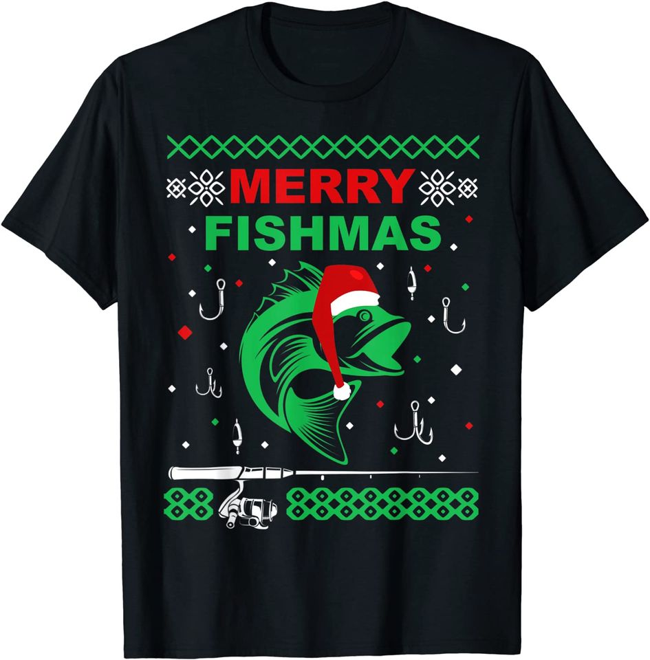 Merry Fishmas Funny Fishing Ugly Christmas Sweater Boy Men T-Shirt