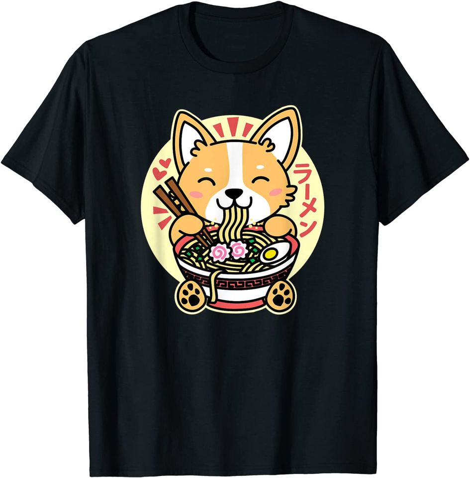 Kawaii Ramen Cute Anime Dog Corgi Japanese Noodles Drk T-Shirt