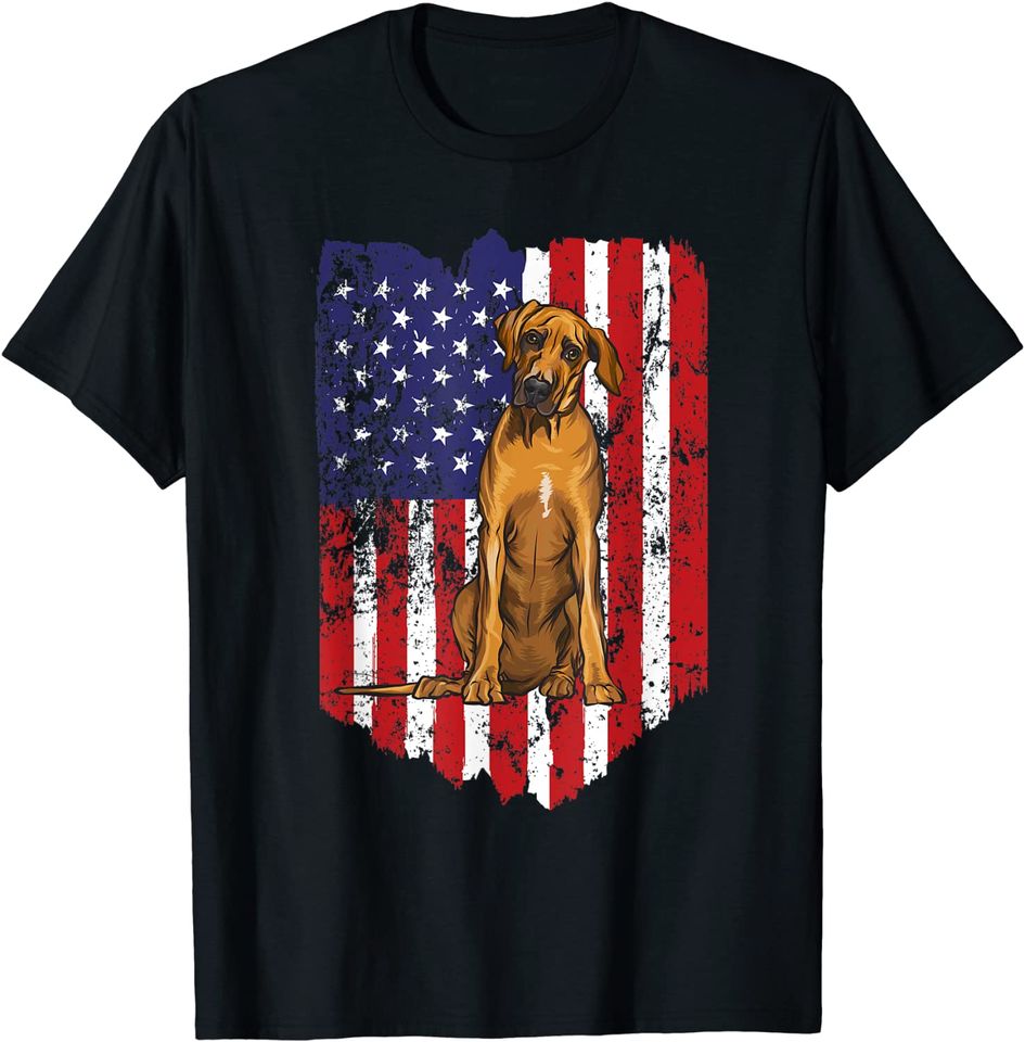 American Flag Rhodesian Ridgeback 4th Of July USA T-Shirt