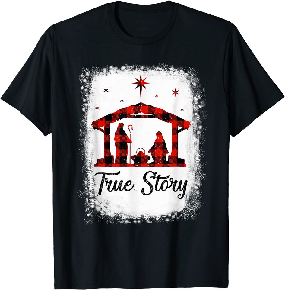 Christmas Nativity True Story Of Jesus Birth With Red Plaid T-Shirt