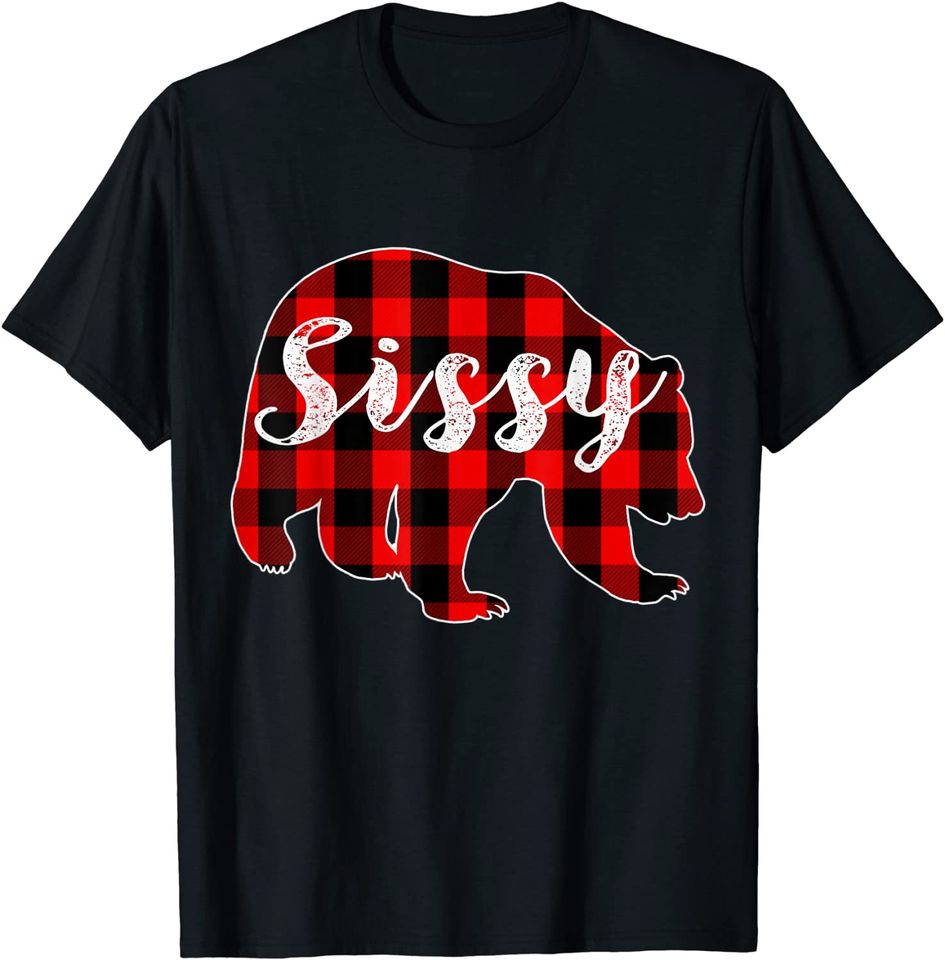 Red Plaid Sissy Bear Matching Family Buffalo Christmas T-Shirt