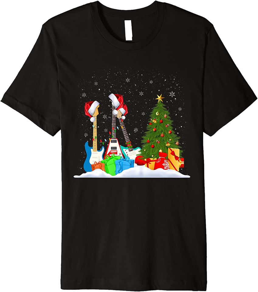 Guitar Santa Hat Christmas Tree Music Xmas Premium T-Shirt