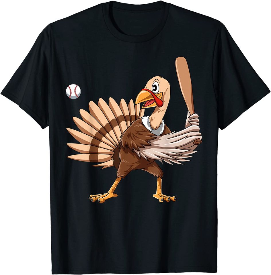 Turkey Baseball Thanksgiving Turkey Playing Turkey T-Shirt