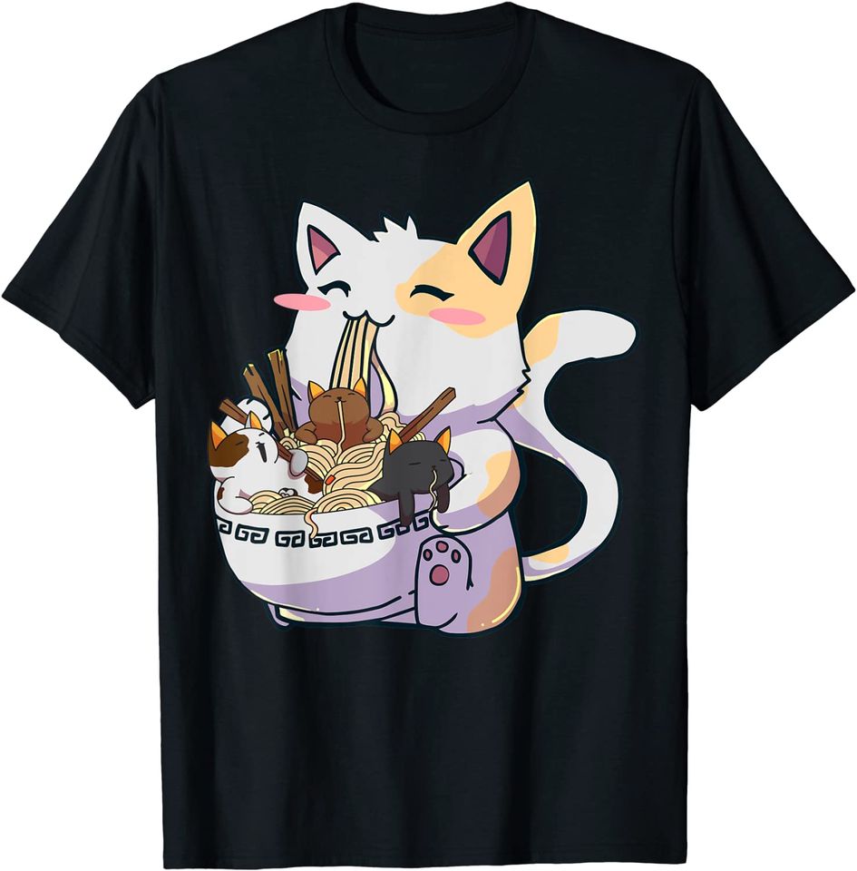 Kawaii Neko Cat Ramen Bowl Anime Japanese Noodles T-Shirt