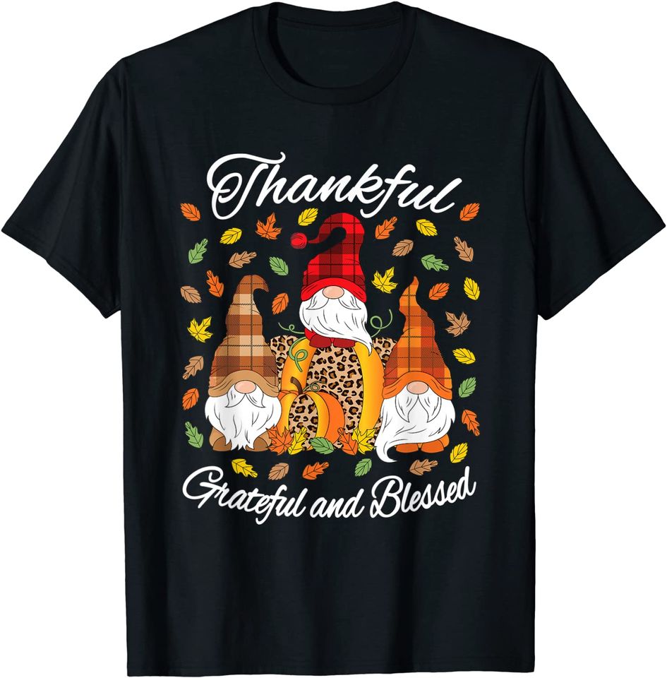 Fall Gnome Plaid Leopard Pumpkin Thanksgiving Women Men T-Shirt