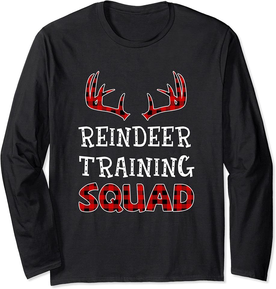 Christmas Running Team Reindeer Training Squad Red Plaid Long Sleeve T-Shirt