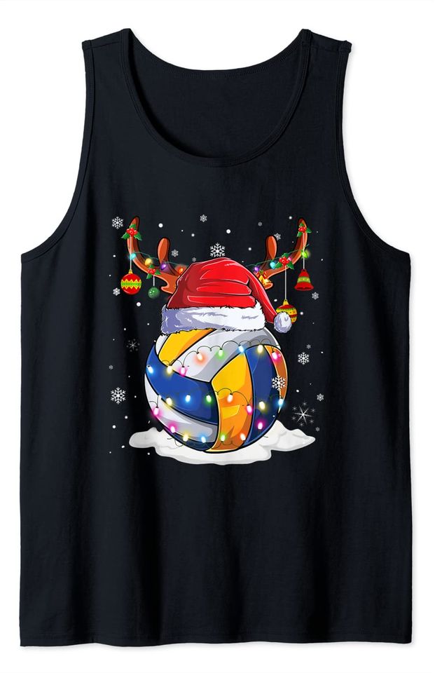 Volleyball Ball Santa Hat Reindeer Christmas Lights Tank Top