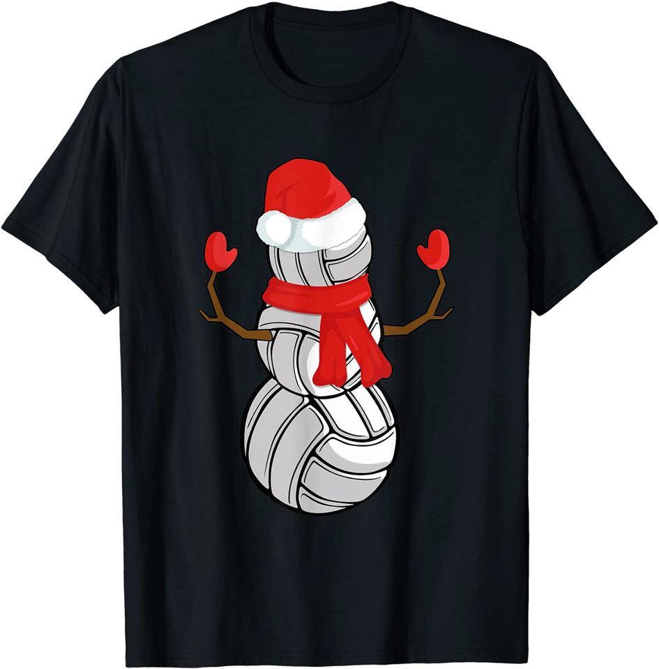 Christmas Volleyball Snowman Santa Hat Sport Xmas T-Shirt