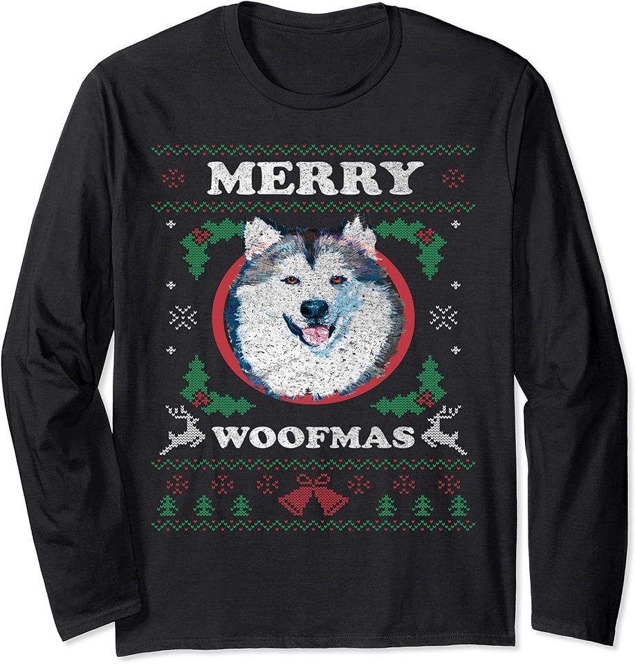 Malamute Dog Merry Woofmas Christmas Long Sleeve