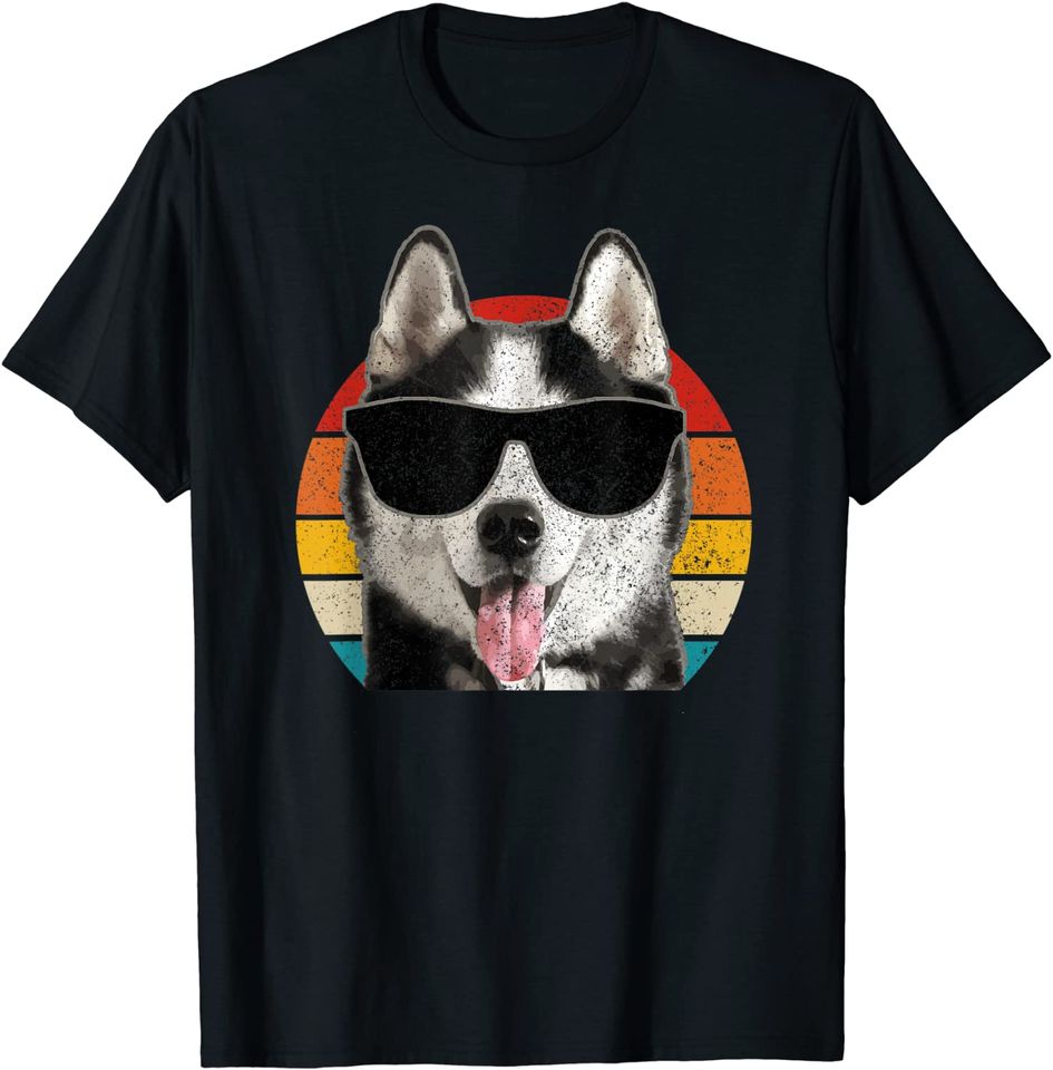 Siberian Husky Sunglasses Funny Vintage Husky Dog Lover T-Shirt