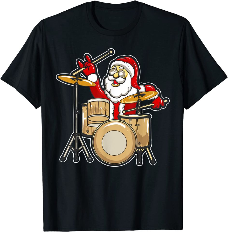 Drummer Santa Funny Christmas Santa Playing Drums Gift T-Shirt