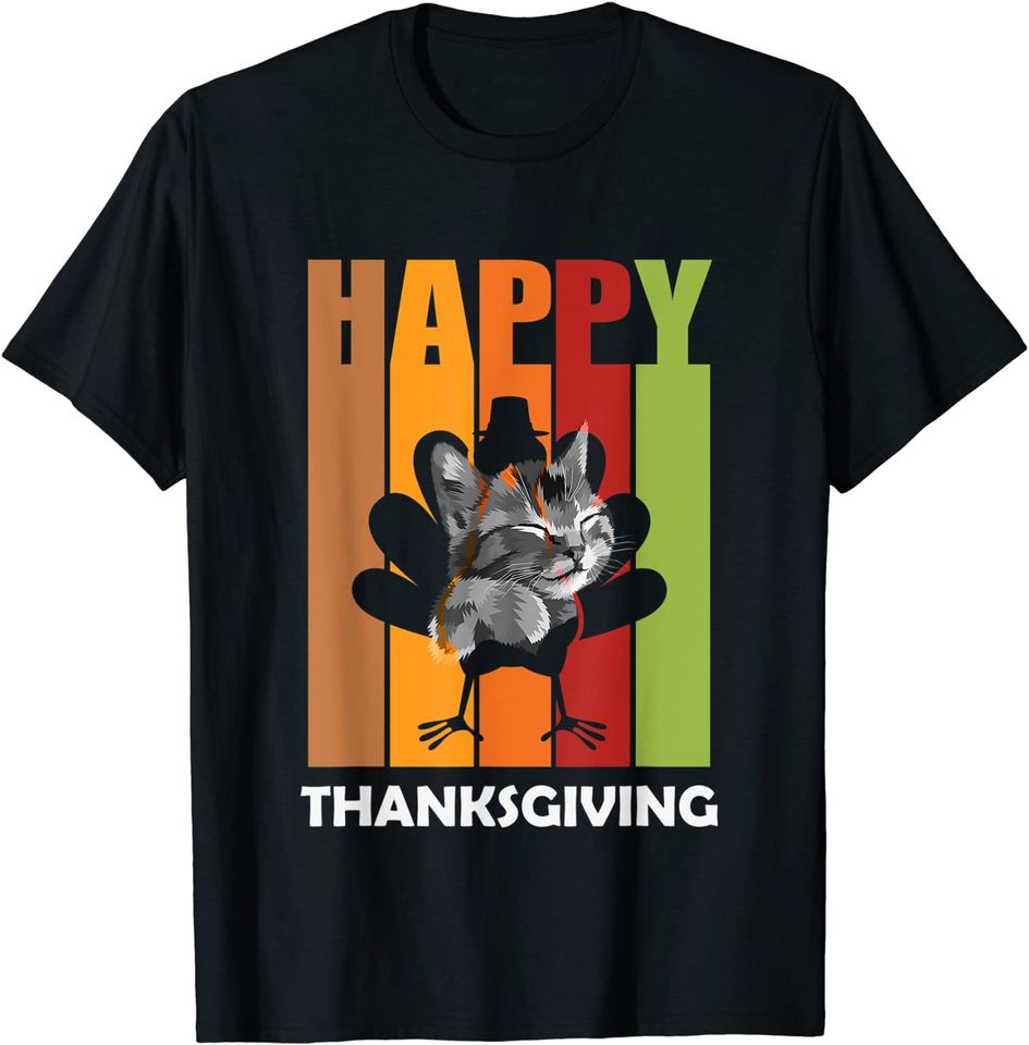 Thanksgiving Cat Fake Cat Meow Thanksgiving Turkey T-Shirt
