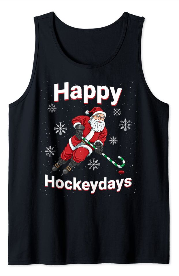 Funny Santa Claus Ice Hockey Happy Hockeydays Christmas Tank Top
