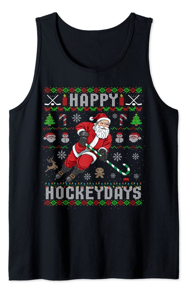 Ice Hockey Ugly Christmas Santa Claus Happy Hockeydays Tank Top
