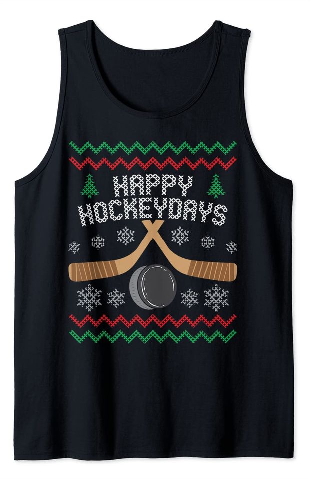 Happy Hockeydays Ice Hockey Player Ugly Christmas Tank Top