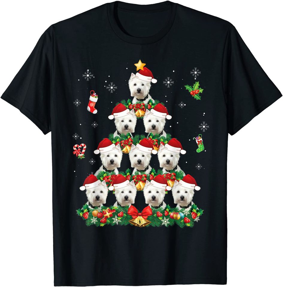 Merry Christmas West Highland White Terrier Dog Santa Tree T-Shirt