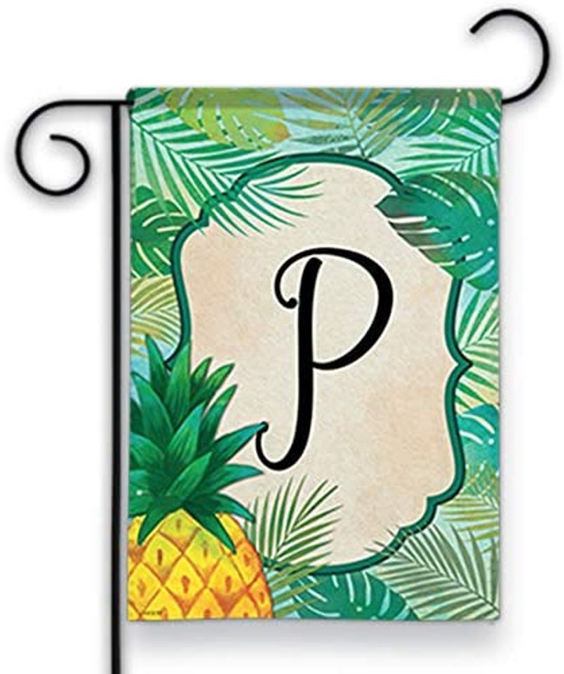 Palms Monogram Garden Flag Double Sided Spring Pineapple Letter P