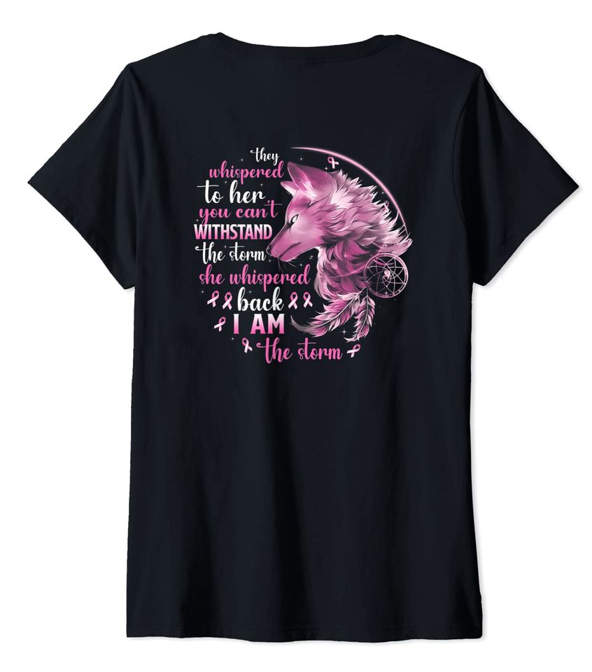 Womens They Whispered To Her You Cannot Withstand The Storm Wolf V-Neck T-Shirt