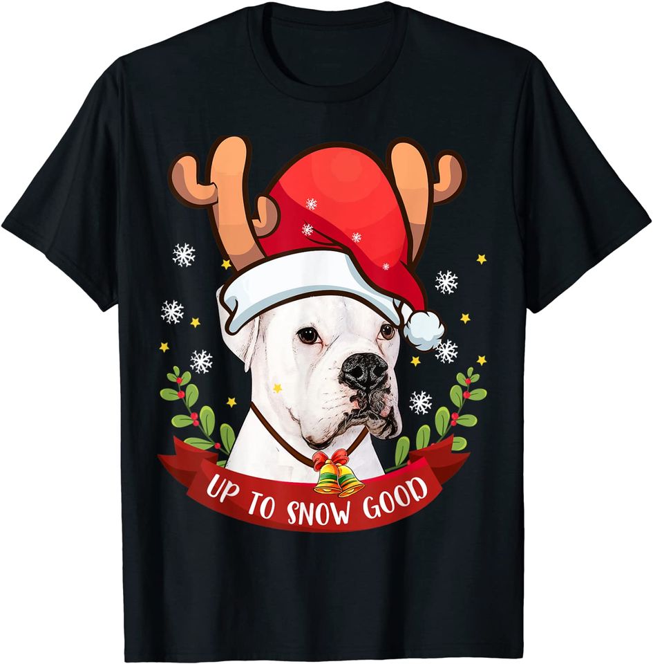 White Boxer Dog Reindeer Christmas Gift Boys Girls Kids T-Shirt