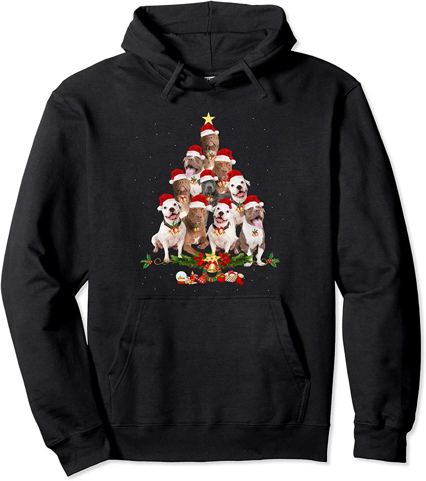 Pitbull Christmas Tree Ornaments Dog Lovers Pit Bulls Xmas Pullover Hoodie
