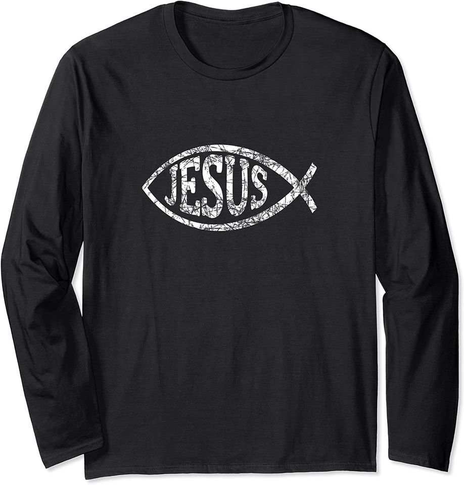 Christian Jesus Name Fish Symbol Long Sleeve T-Shirt