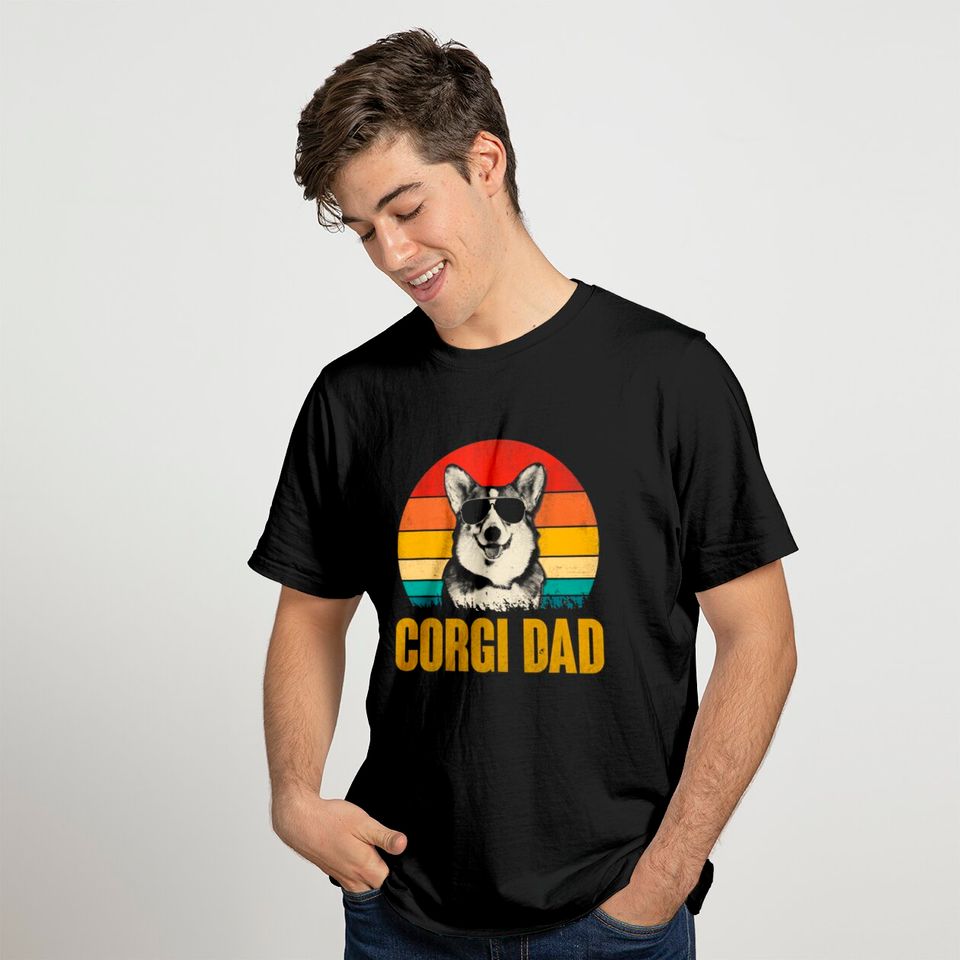 Best Corgi Dad Ever Vintage Sunset Dog T-Shirt
